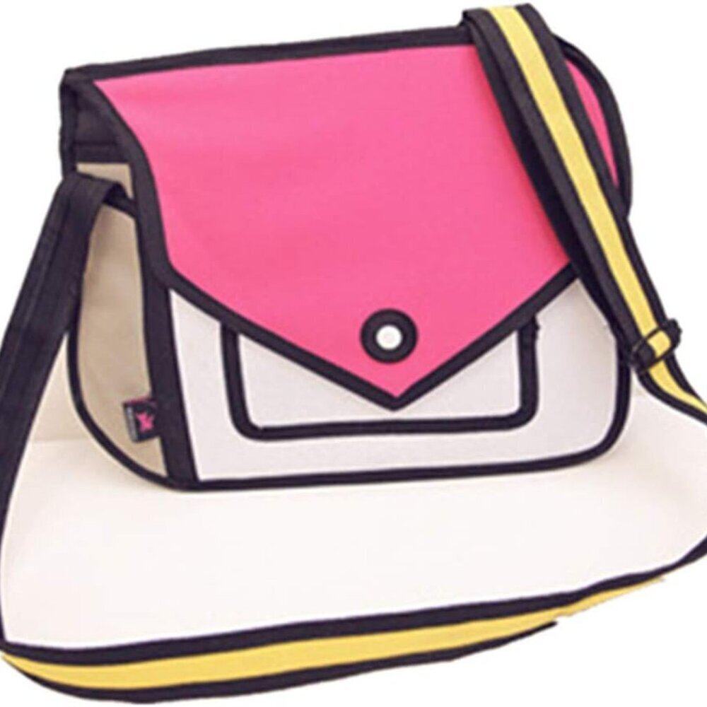 3D 2D Cartoon Handbag Canvas Shoulder Bag Womens Compact Travel Purse